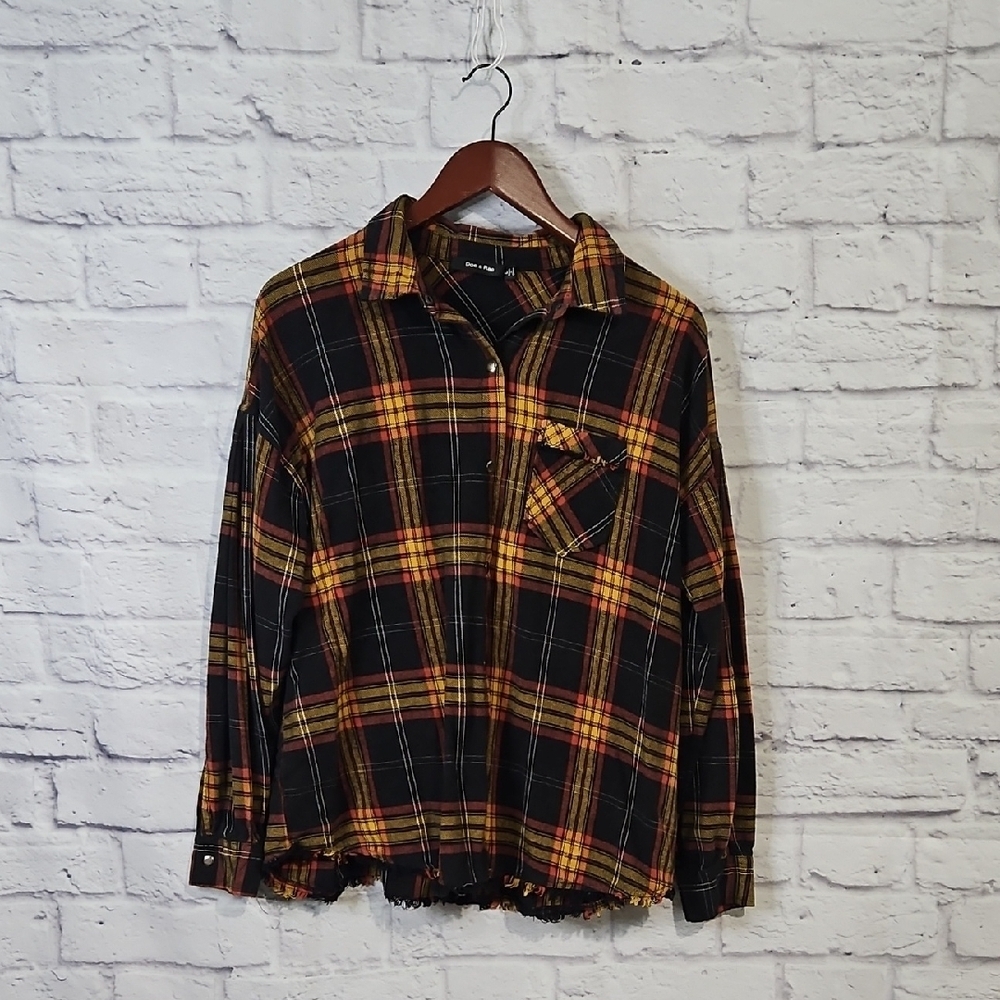 Doe & Rae Black and Yellow Plaid Button Down Shirt